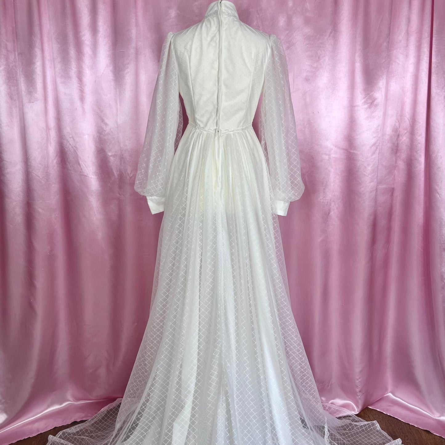 1960s White wedding dress with train, by Carina Jane, size 6