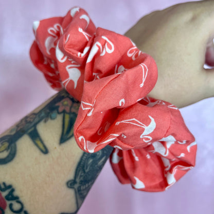 Reworked handmade Flamingo print scrunchie