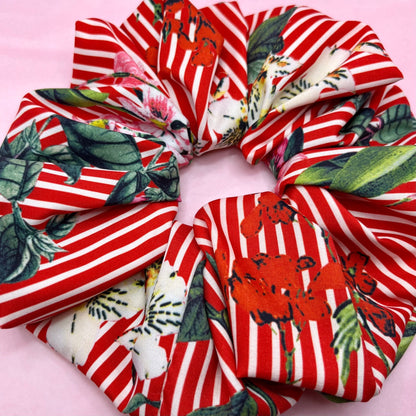 Oversize reworked red stripey scrunchie