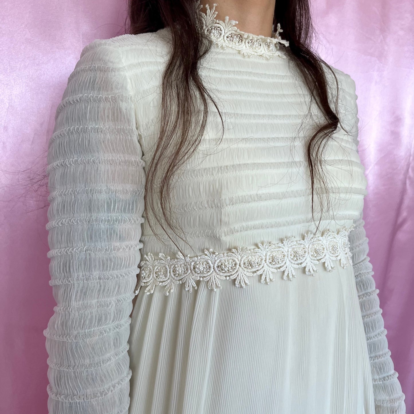 1970s cream boho wedding dress, ILGWU, size 6