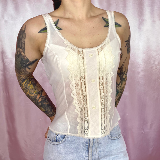 1980s Cream cami top, by St Michael, size 6