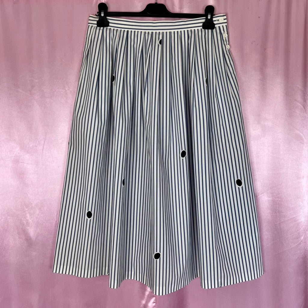 1980s white stripey midi skirt, by Jaeger, size 12