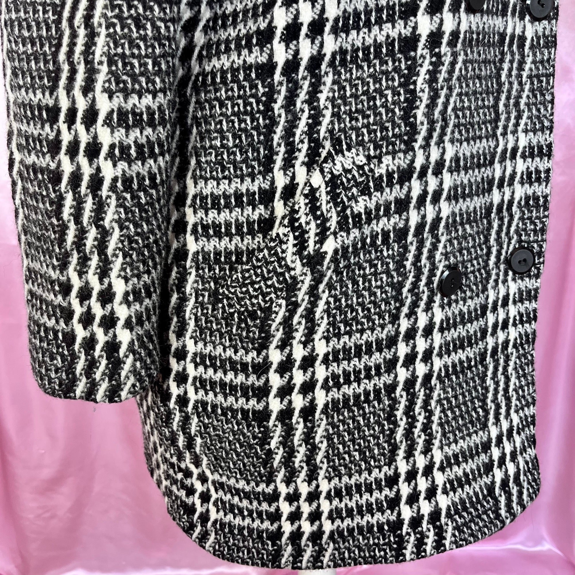 1980s Black & White plaid coat, by David Barry, UK 18