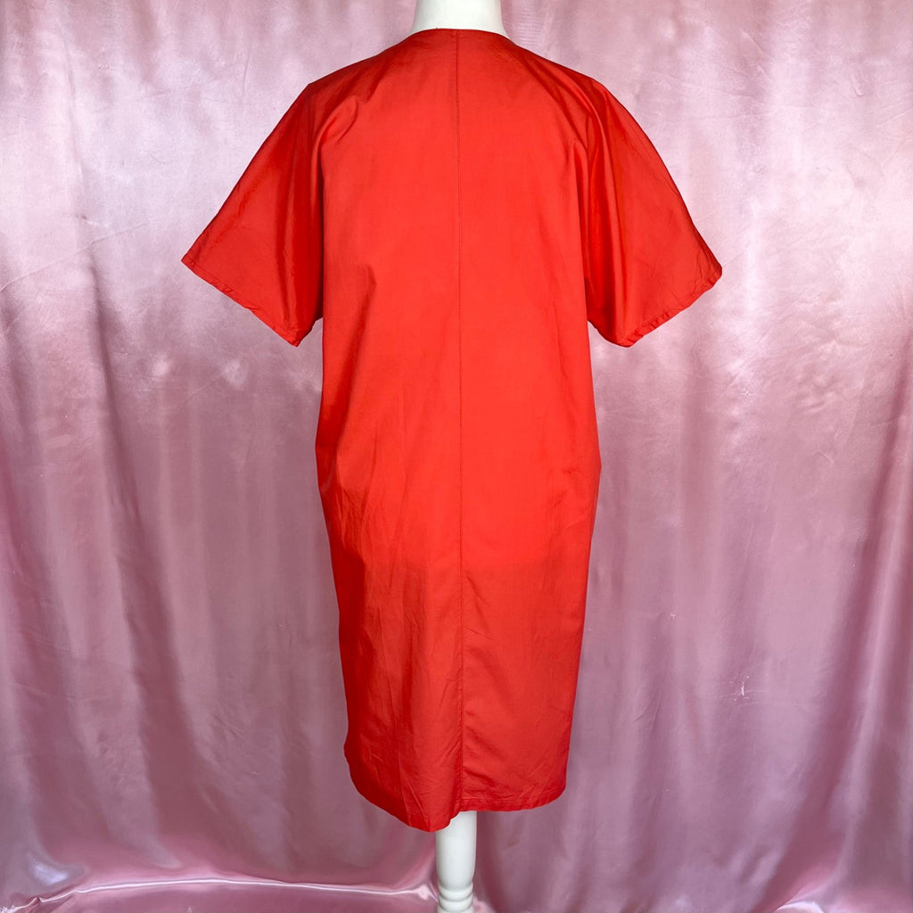 1980s red embroidered dress, by Donatella, size 14