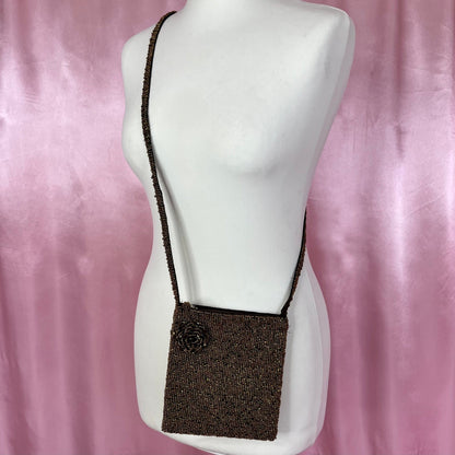 1990s bronze beaded cross body bag, unbranded