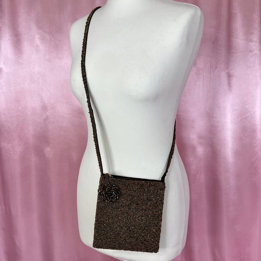 1990s bronze beaded cross body bag, unbranded