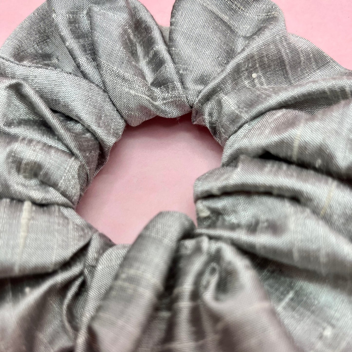 Handmade pale grey slub silk scrunchie