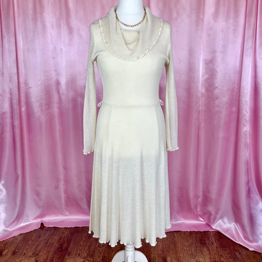 1970s cowl neck knit dress, unbranded, size 12