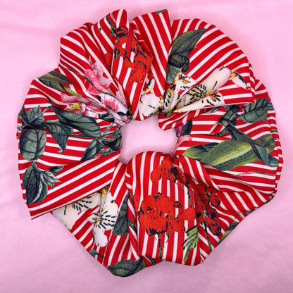 Oversize reworked red stripey scrunchie