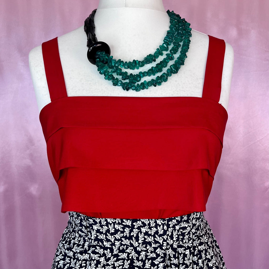 1980s red silky vest top, unbranded, size 12/14