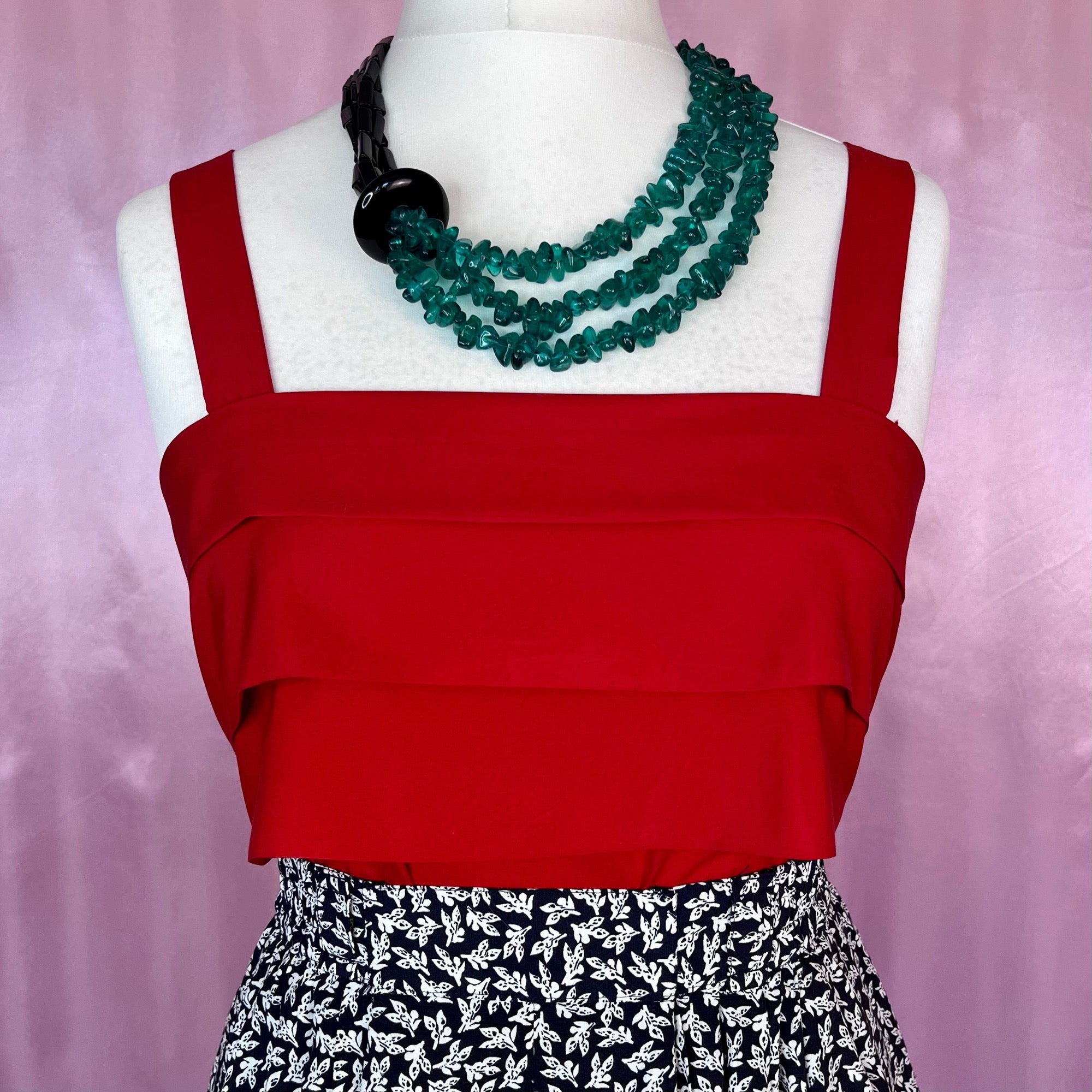 1980s red silky vest top, unbranded, size 12/14