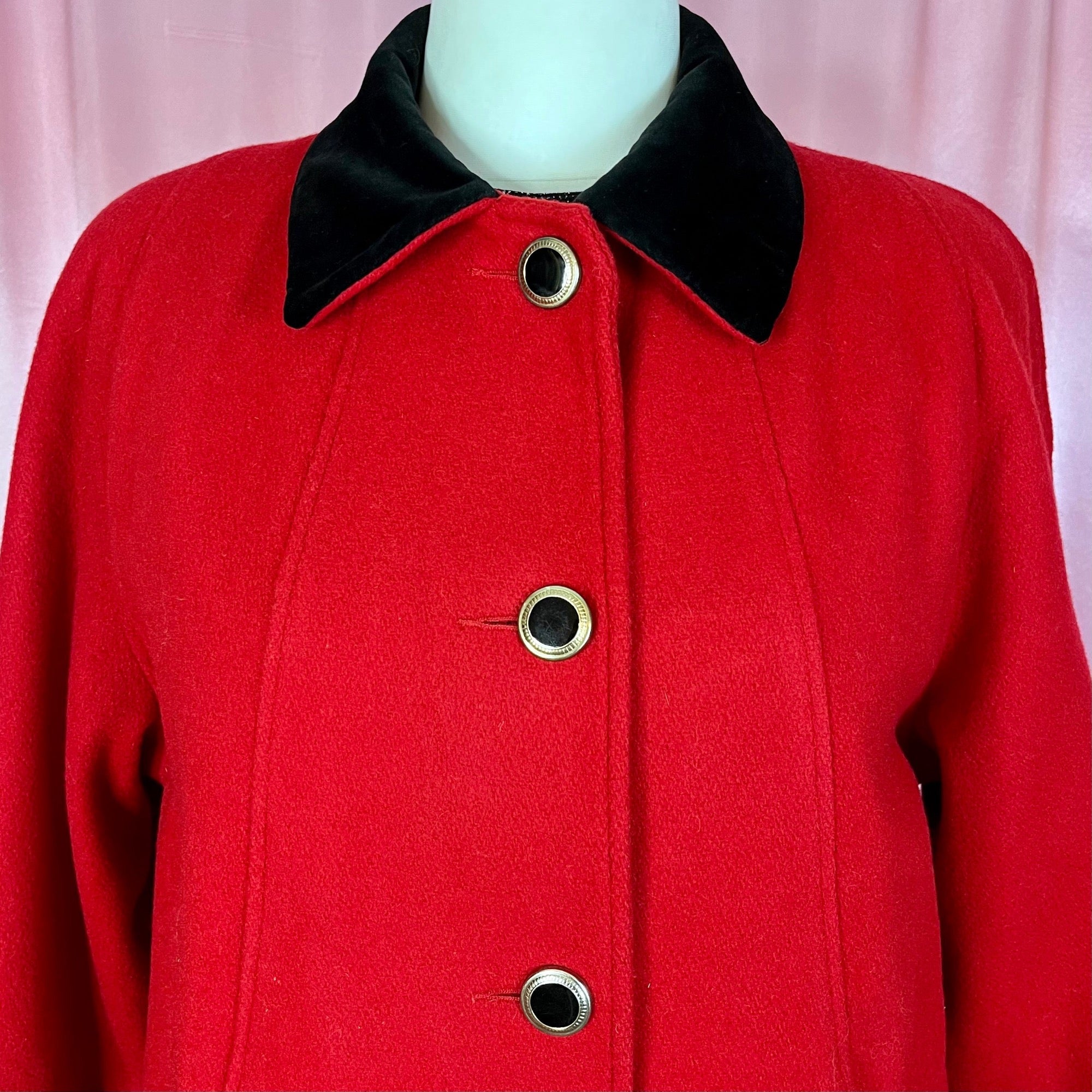 1980s Red coat with velvet collar, by La Crosse size 18