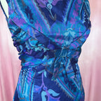 1960s Blue patterned maxi dress, by Cresta, size 10