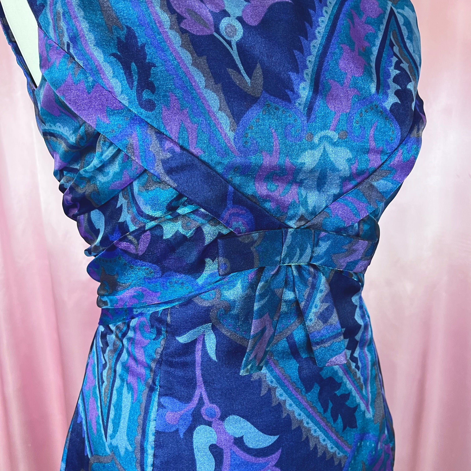 1960s Blue patterned maxi dress, by Cresta, size 10