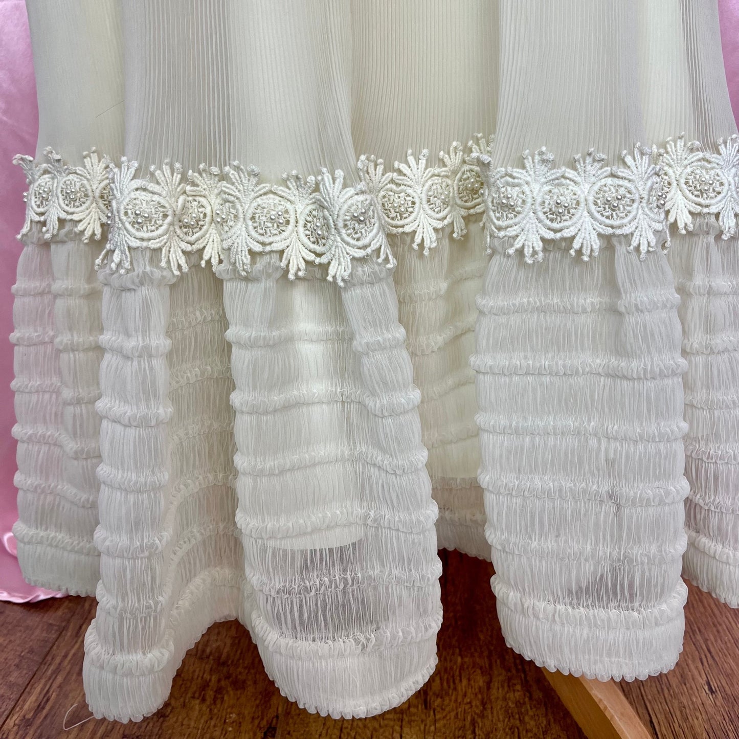 1970s cream boho wedding dress, ILGWU, size 6
