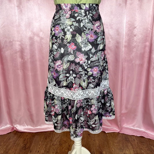 1970s floral prairie midi skirt, unbranded, size 12
