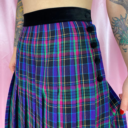 1980s tartan pleated midi skirt, by Viyella, size 12