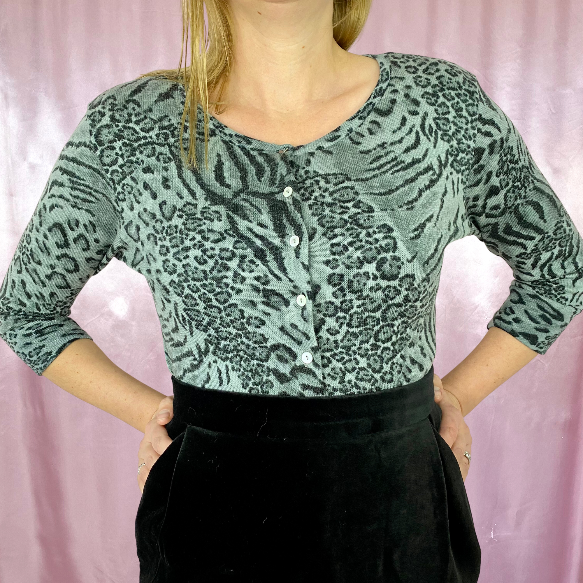Y2K animal print cardigan, by Select, size 10