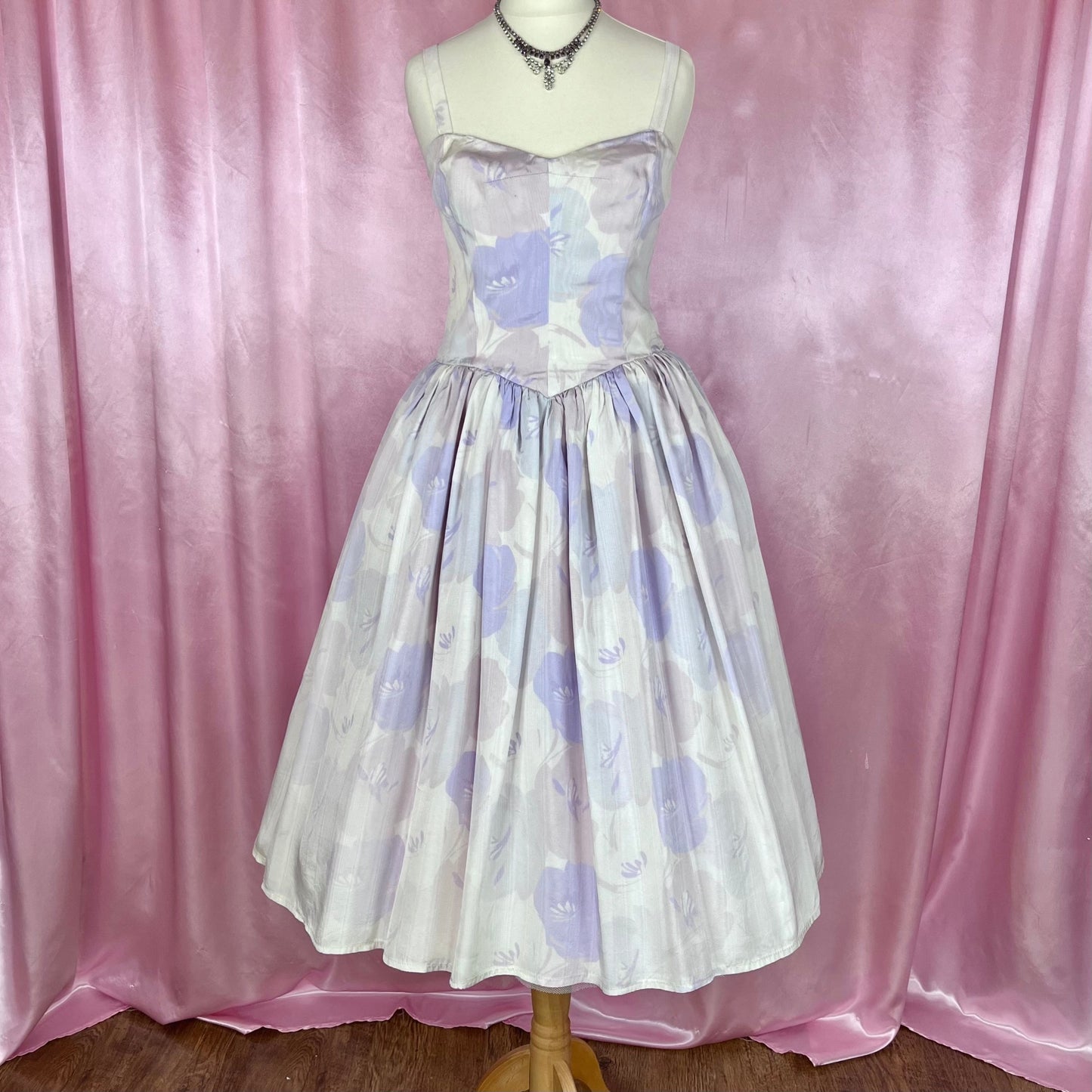 1980s pastel floral prom dress, by Frank Usher, size 8