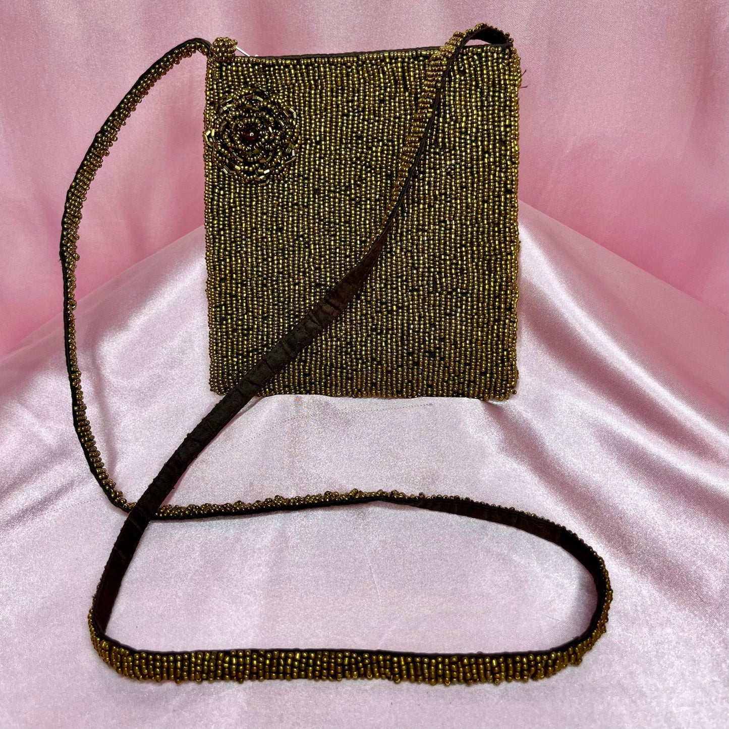 1990s bronze beaded cross body bag, unbranded