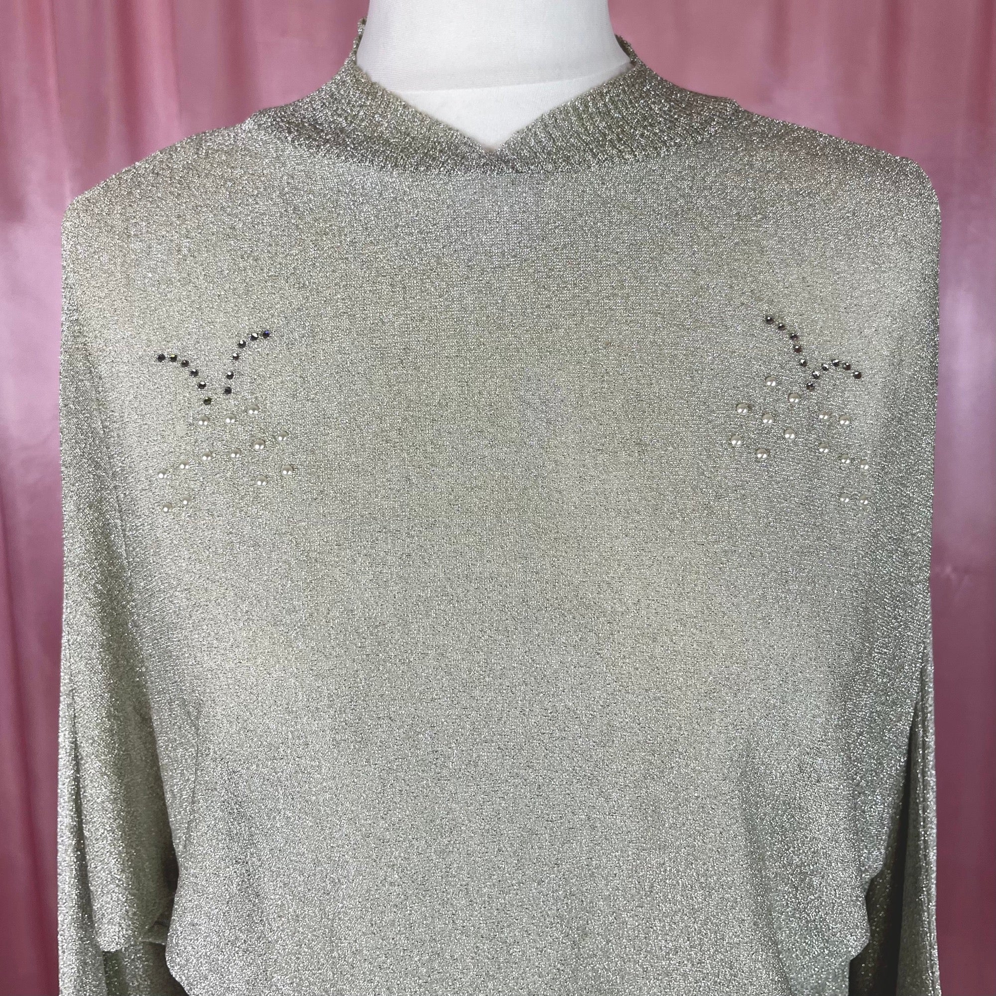 1980s Silver batwing jumper, by Chrysalis, size 8