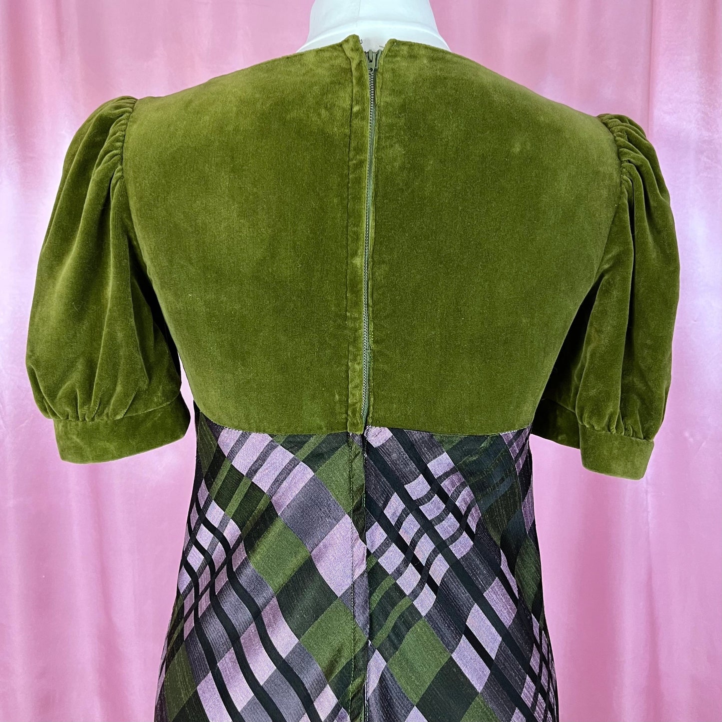 1970s Green & Purple dress, by Jean Varon, size 8