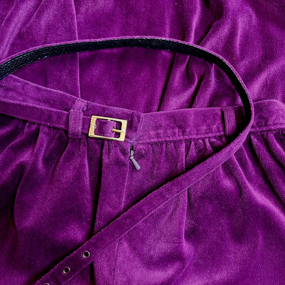 1980s Plum velvet belted skirt, by St Michael, size 8