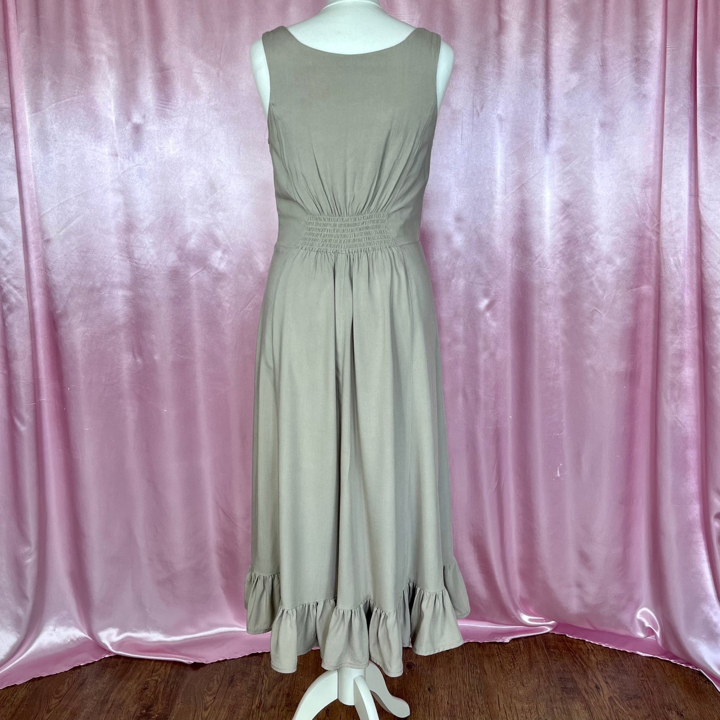 Reworked 1990s taupe midaxi dress, by BPC, size 12