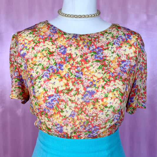 1980s sheer floral top, unbranded, size 10