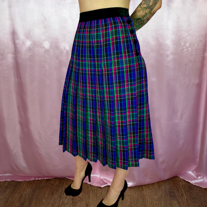 1980s tartan pleated midi skirt, by Viyella, size 12