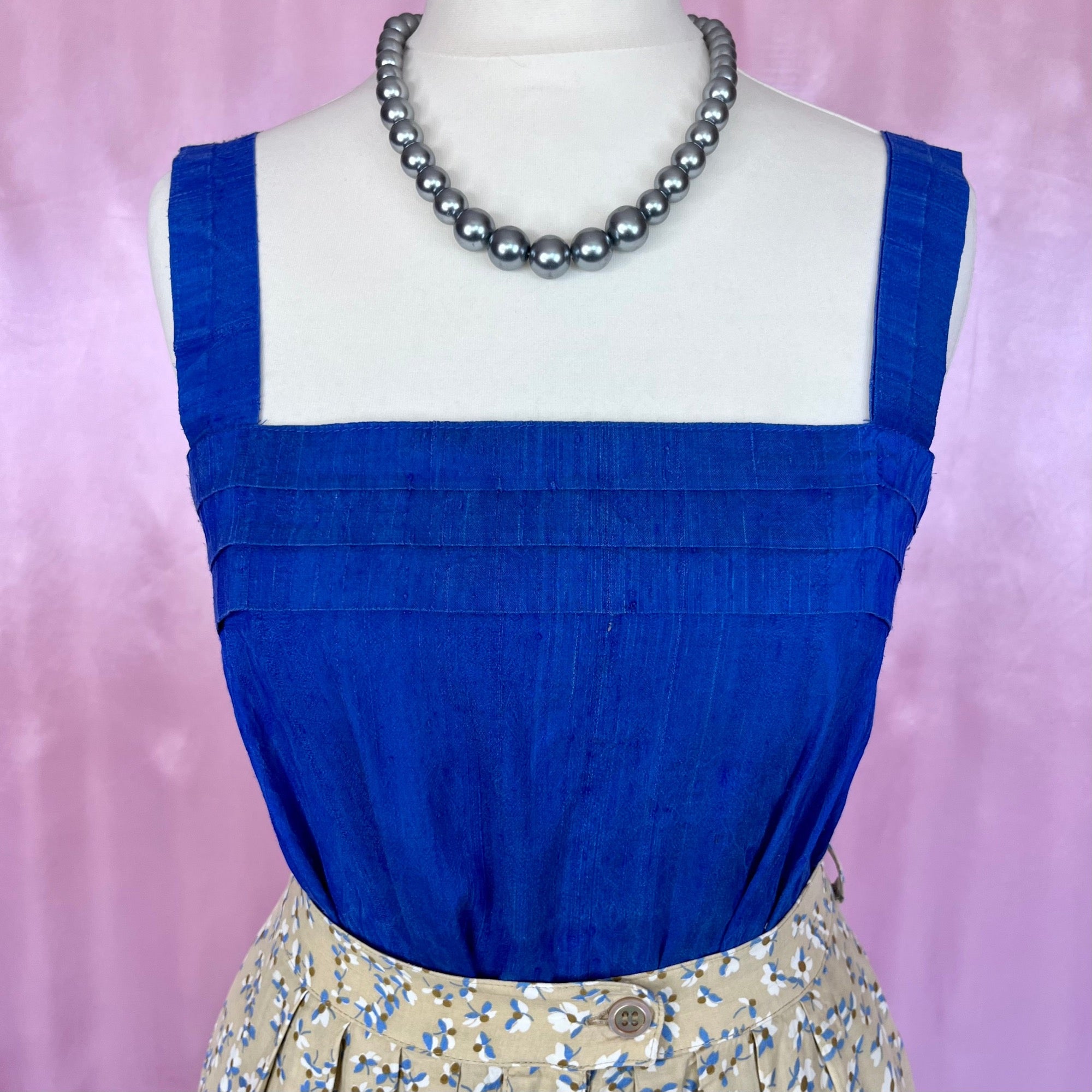 1980s Royal Blue silk top, by Nadine M, size 8/10