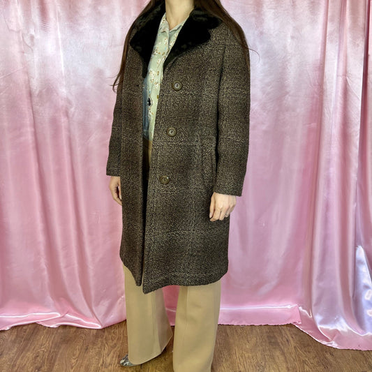 1970s Brown coat with faux fur collar, by Silvana, size 10
