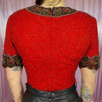1980s Red beaded top, by Laurence Kazan, size 6