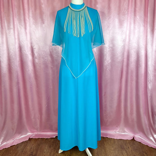 1970s Turquoise maxi dress, unbranded, size 14