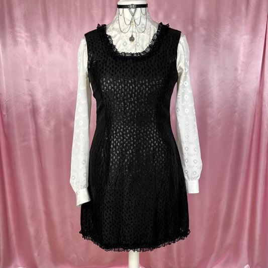 1990s polka dot mini dress, unbranded, Size 10/12