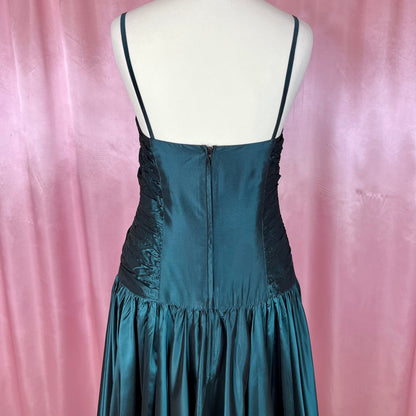 1980s Teal fit & flare dress, by Wallis, size 8