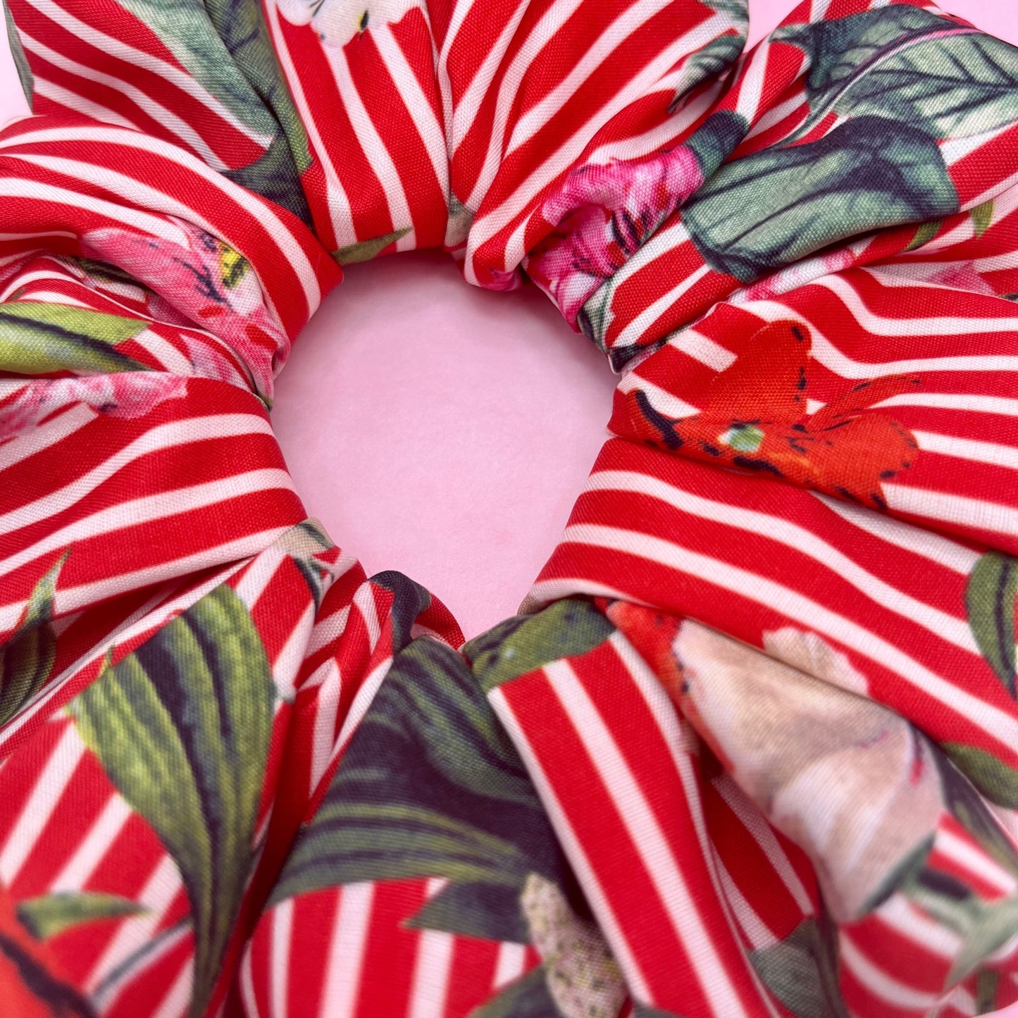 Oversize reworked red stripey scrunchie