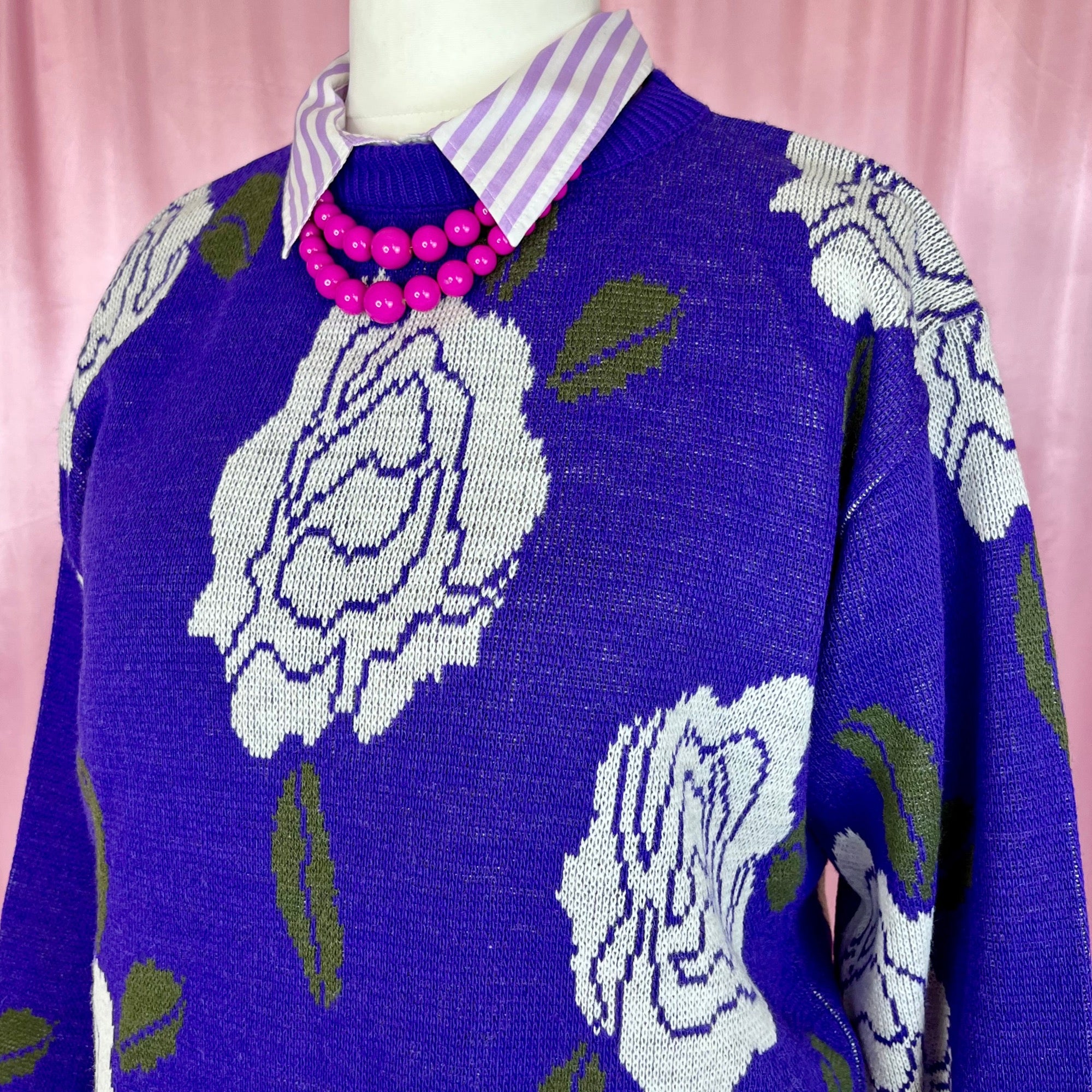 1980s purple floral jumper, by Pierre Cardin, size 14