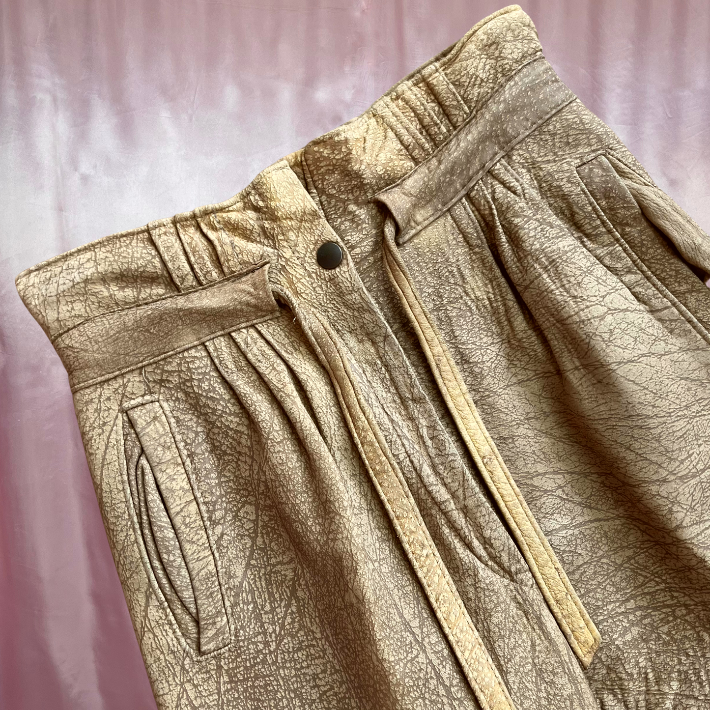 1980s light brown leather trousers, unbranded, size 8