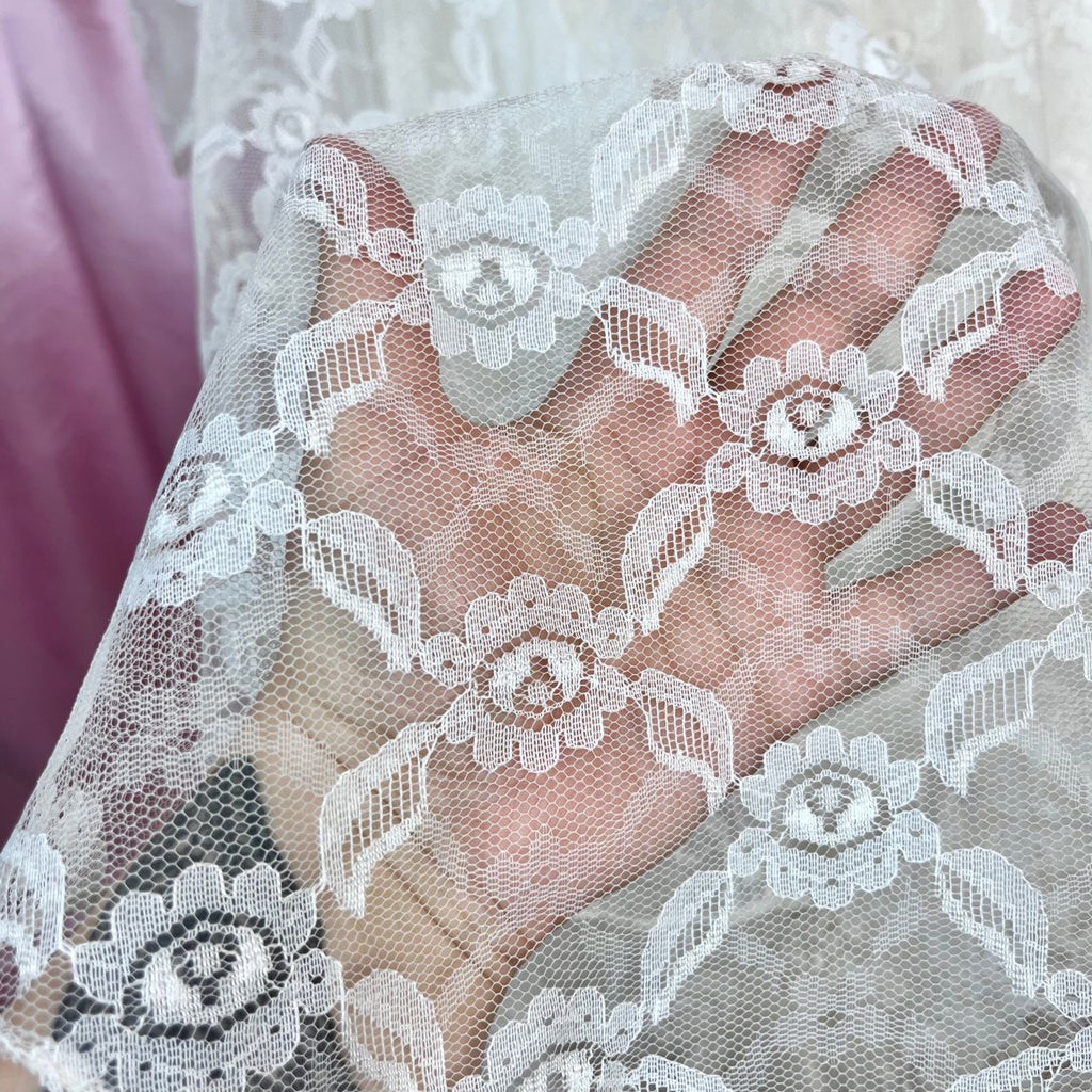 1950s White lace fit & flare dress, handmade, size 8