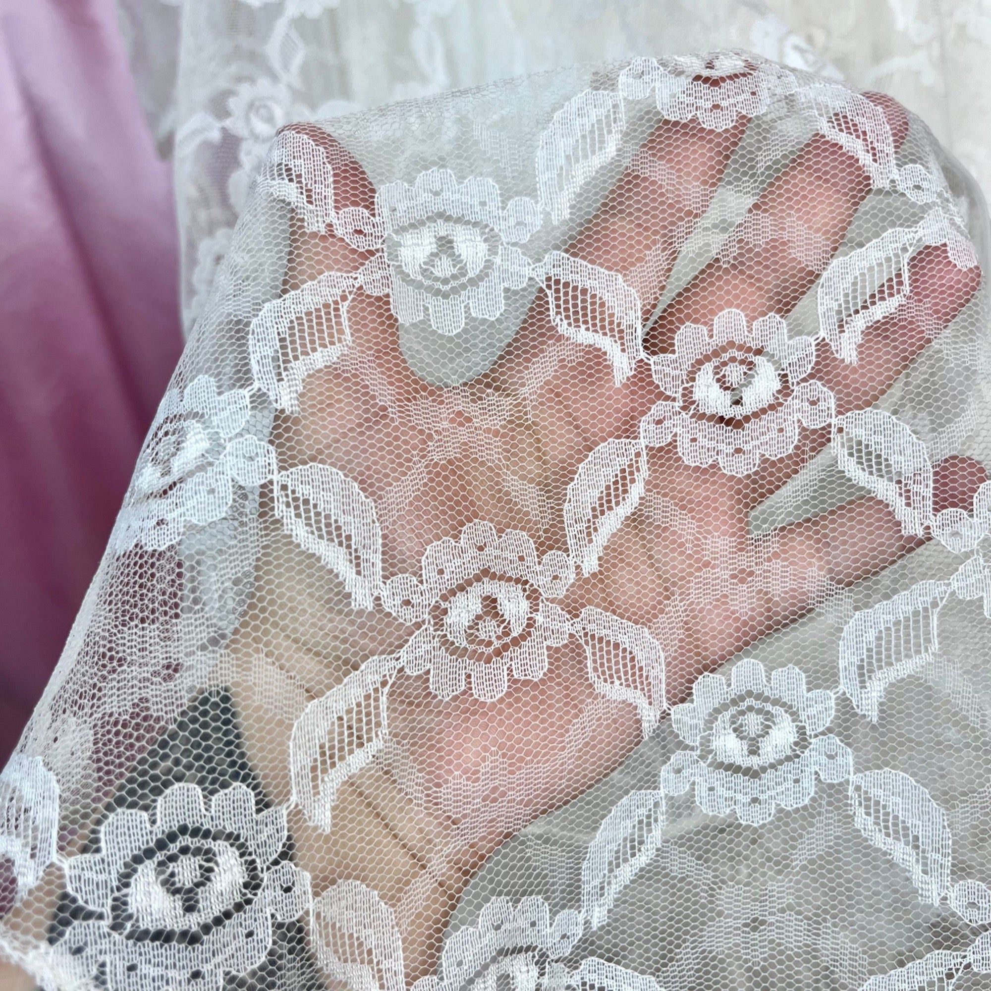 1950s White lace fit & flare dress, handmade, size 8