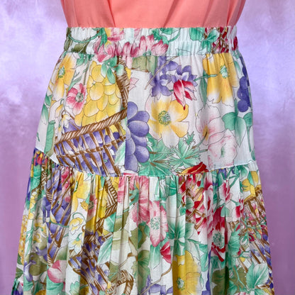 1980s floral & fruit print skirt, unbranded, size 10/12