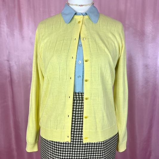 1990s yellow pointelle cardigan, unbranded, size 14