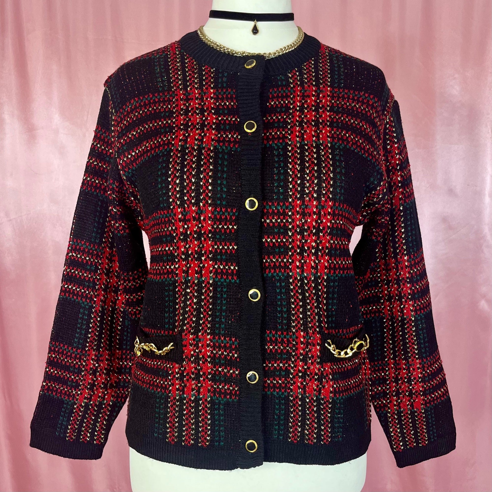 1980s tartan cardigan, by Just For Petites, size 10