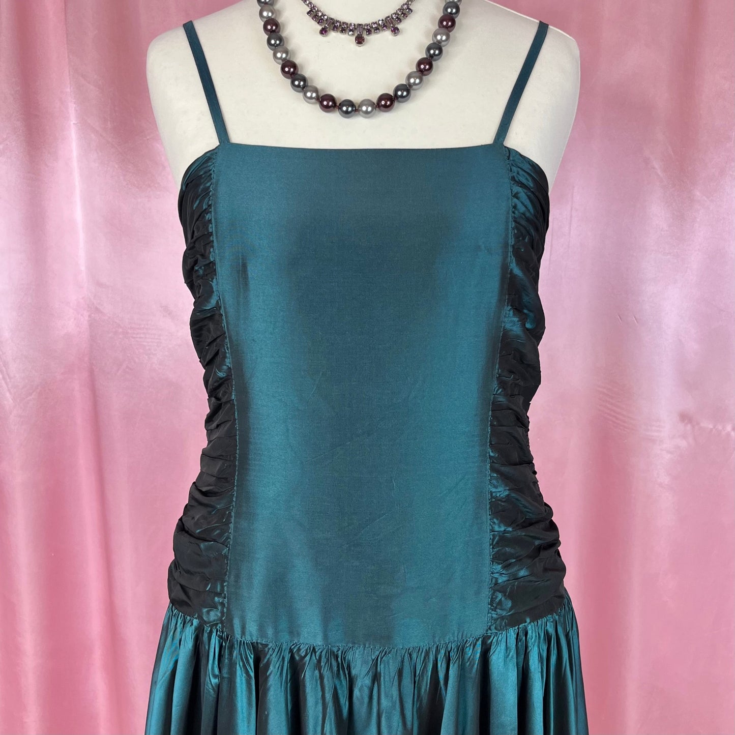 1980s Teal fit & flare dress, by Wallis, size 8