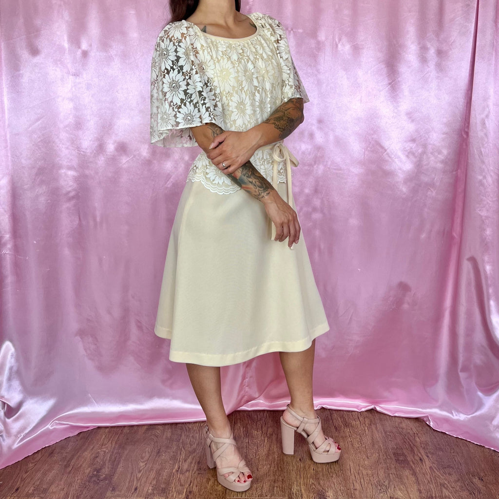 1970s Beige lace dress, by Dandi @ Berketex, size 8