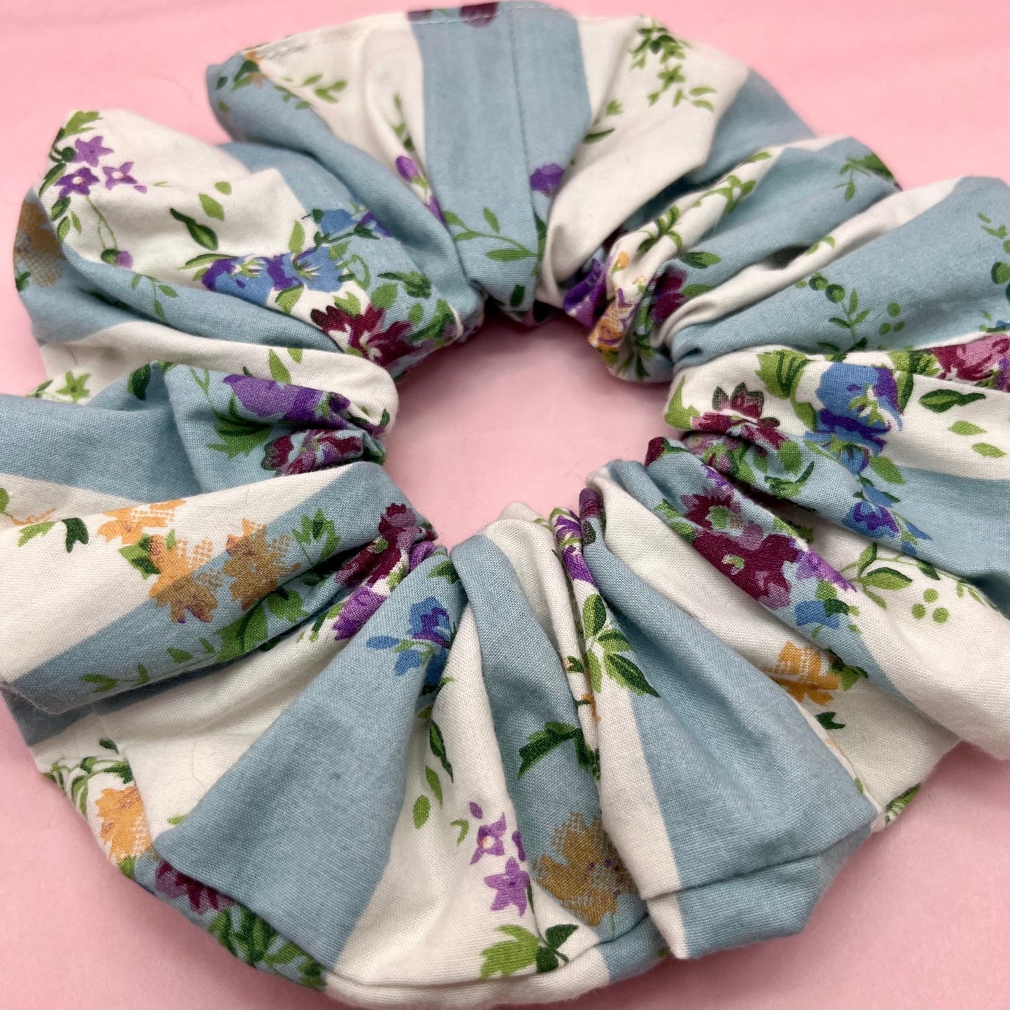 Reworked blue & white stripey scrunchie