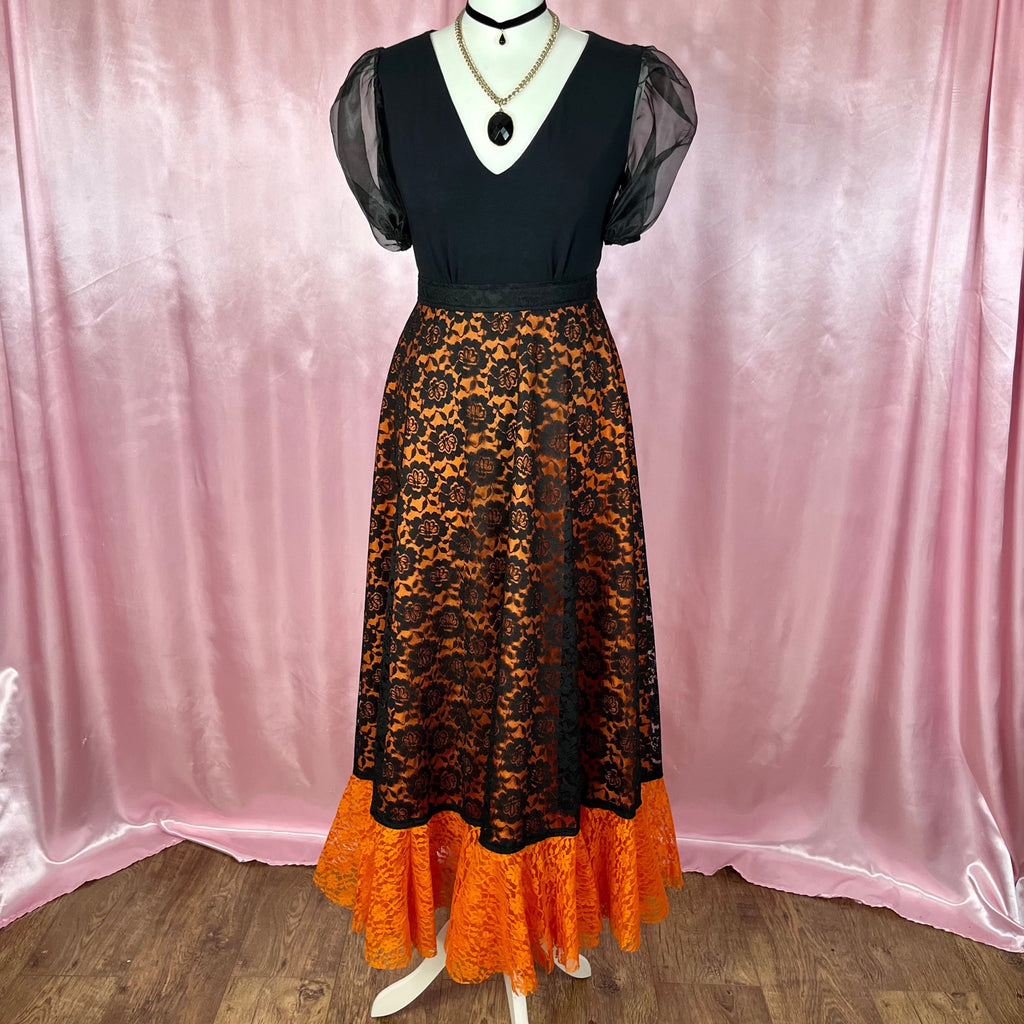 1970s Black lace skirt, by Creation Merlin Modell, size 8