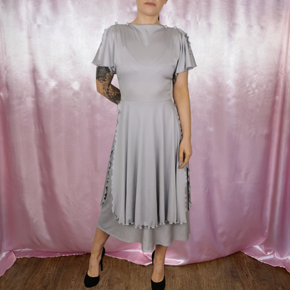 1970s Grey layered midi dress, by Shelana, size 6