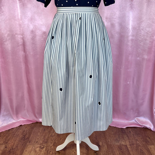 1980s white stripey midi skirt, by Jaeger, size 12